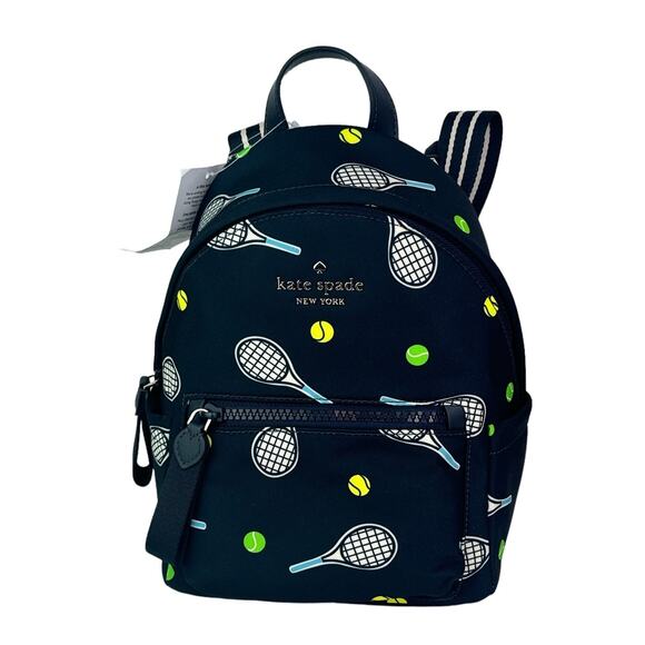 Kate Spade Chelsea Tennis Racquet and Ball Printed MINI Backpack, Blazer Blue - Picture 1 of 8